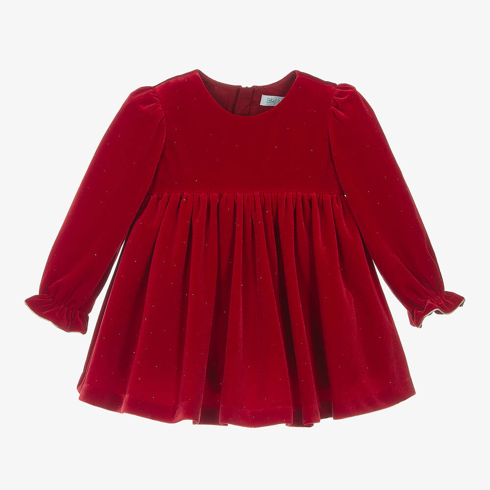 Abel & Lula - Girls Red Velvet Dress | Childrensalon