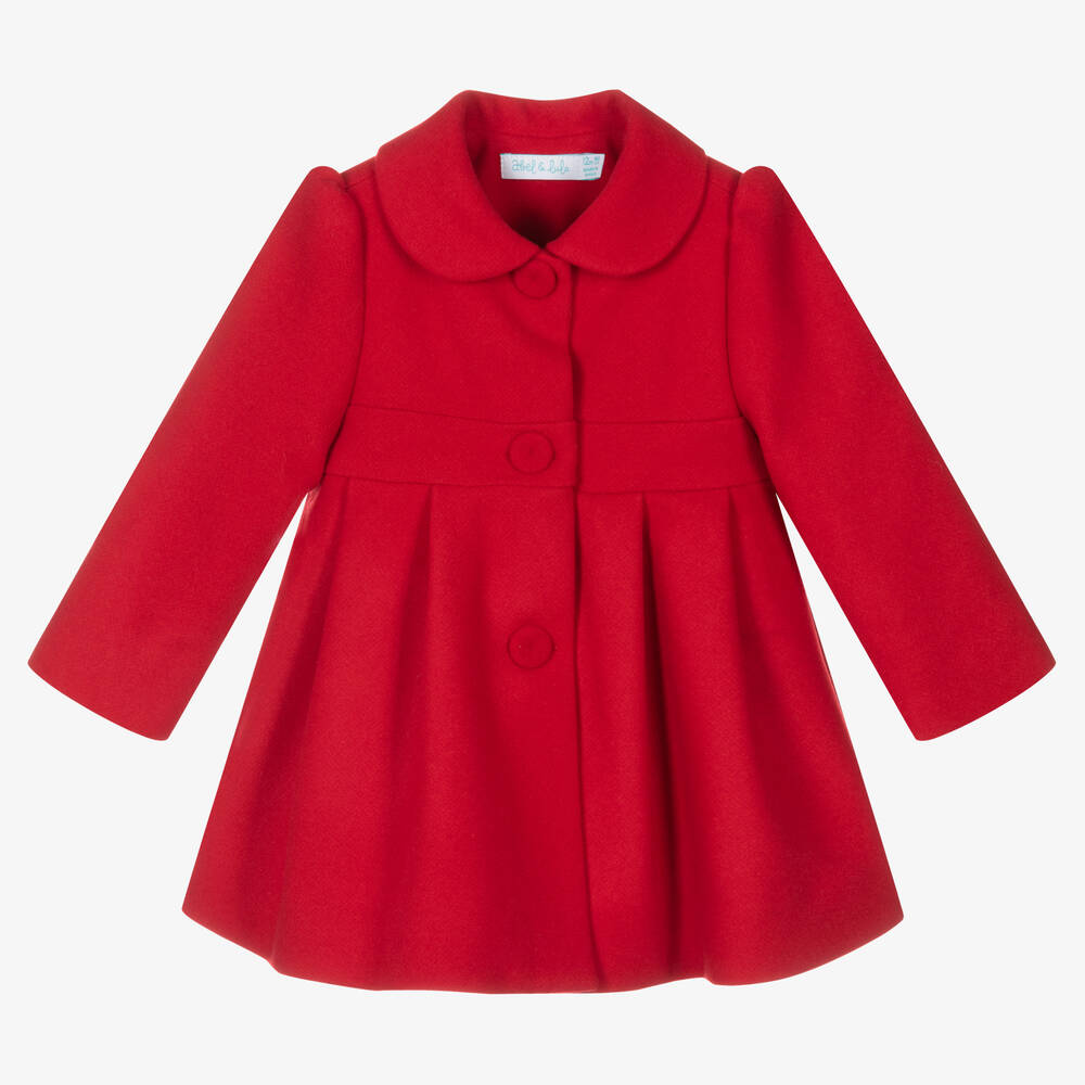 Abel & Lula - Girls Red Wool Coat | Childrensalon
