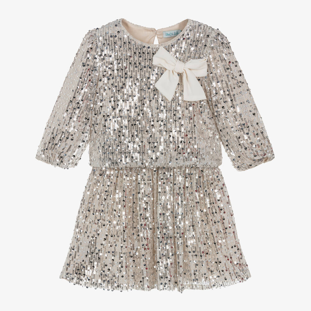 Abel & Lula - Girls Silver Sequin Skirt Set | Childrensalon