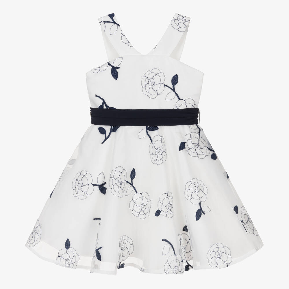 Abel & Lula Babies' Girls White Embroidered Organza Dress