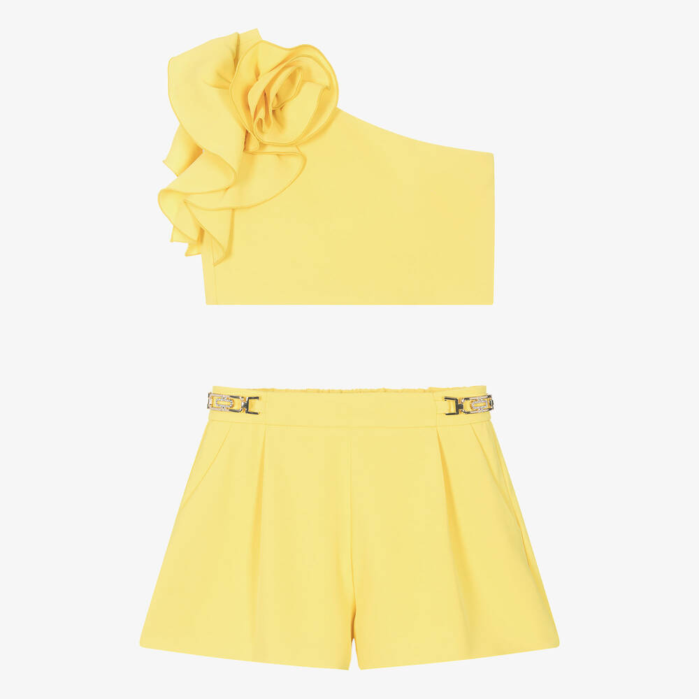 Abel & Lula - Girls Yellow Ruffle Shorts Set | Childrensalon