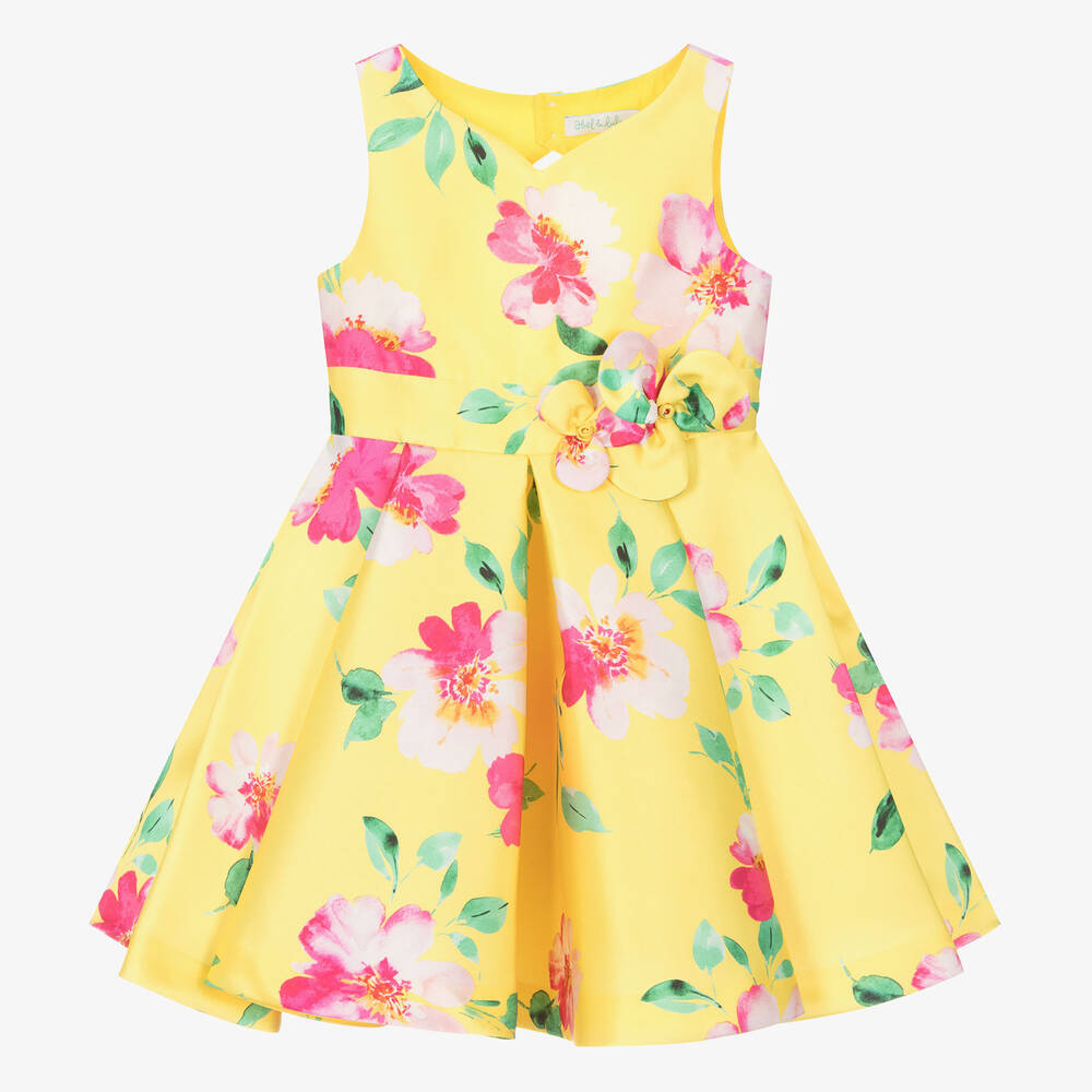 Shop Abel & Lula Girls Yellow Satin Floral Dress