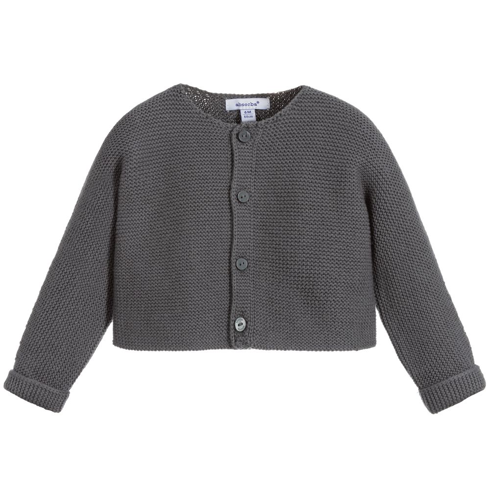 Absorba Babies' Grey Cotton Knit Cardigan In Grey