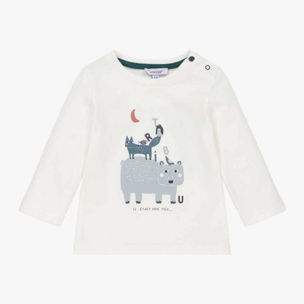 Absorba Babies' Boys Ivory & Blue Animals Top In White