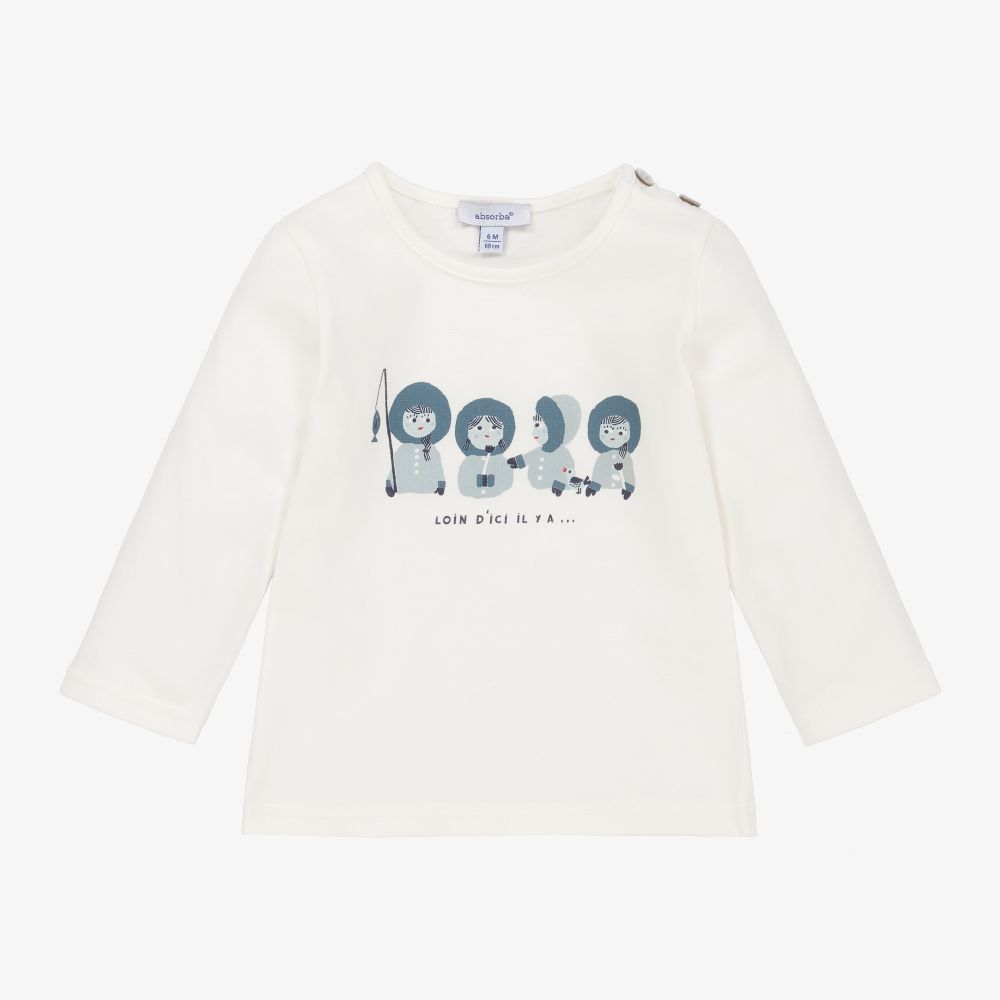 Absorba Babies' Girls Ivory & Blue Cotton Top In White