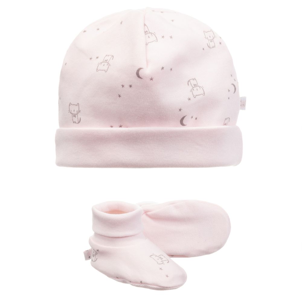 Absorba Girls Pink Baby Hat & Booties Set