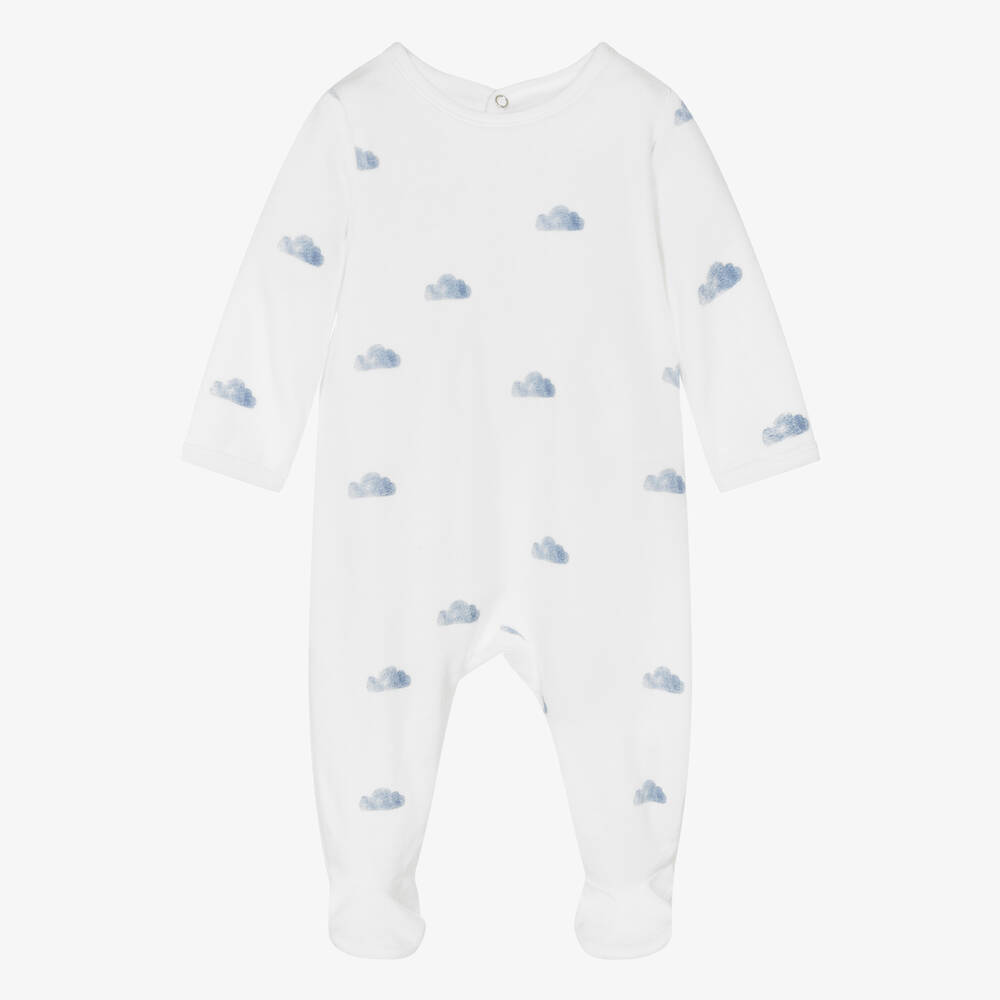absorba white & blue velour cloud print babygrow