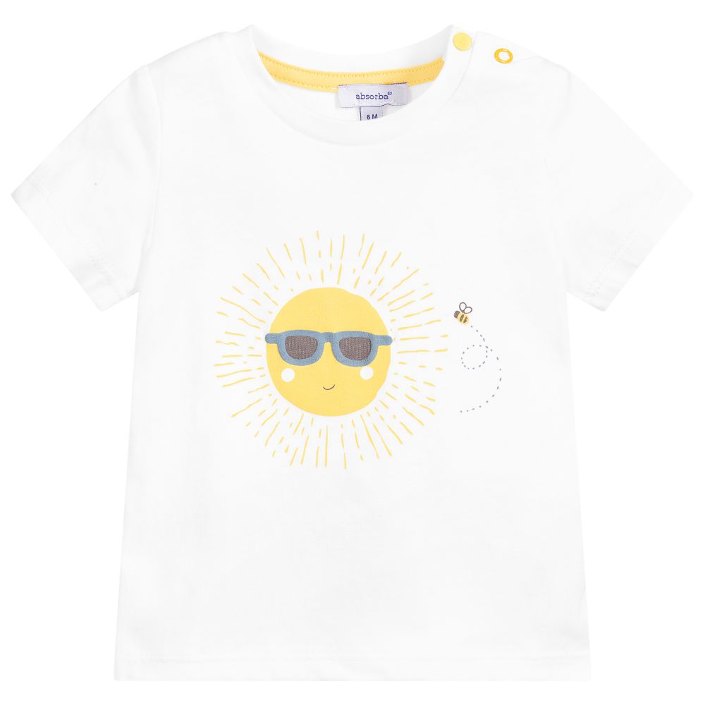 Absorba Babies' White & Yellow Cotton T-shirt