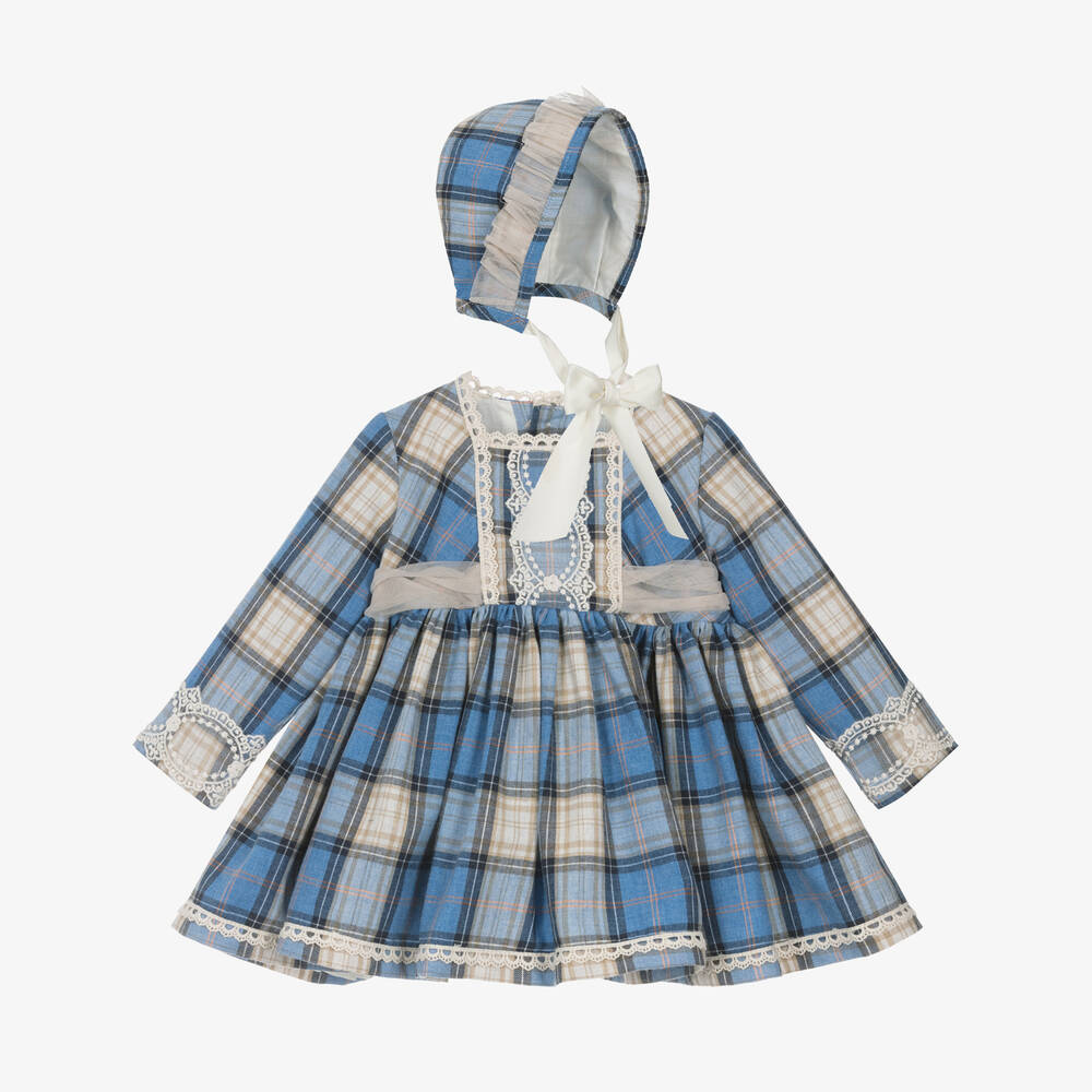 Abuela Tata - Baby Girls Blue Check Cotton Dress Set | Childrensalon