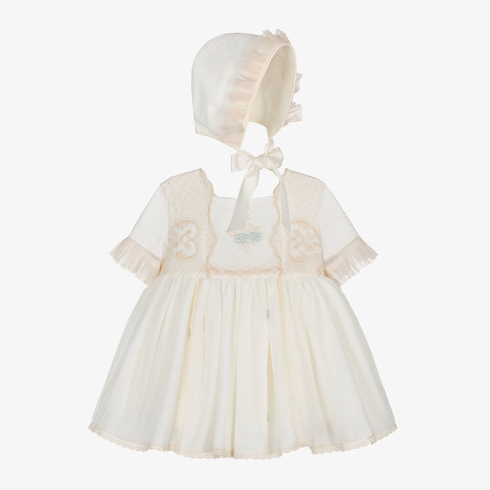 Abuela Tata - Baby Girls Ivory Embroidered Tulle Dress Set | Childrensalon