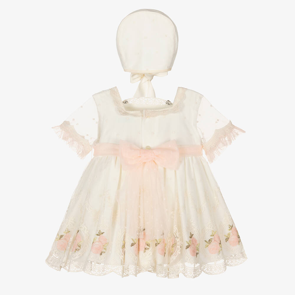 Abuela Tata - Baby Girls Ivory Embroidered Tulle Dress Set | Childrensalon