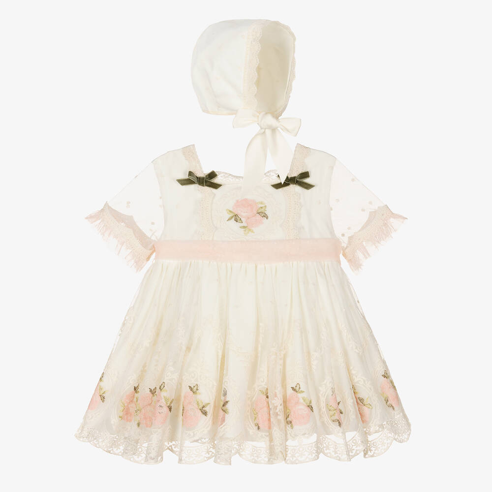 Abuela Tata - Кремовый комплект с платьем из тюля с вышивкой для малышек | Childrensalon