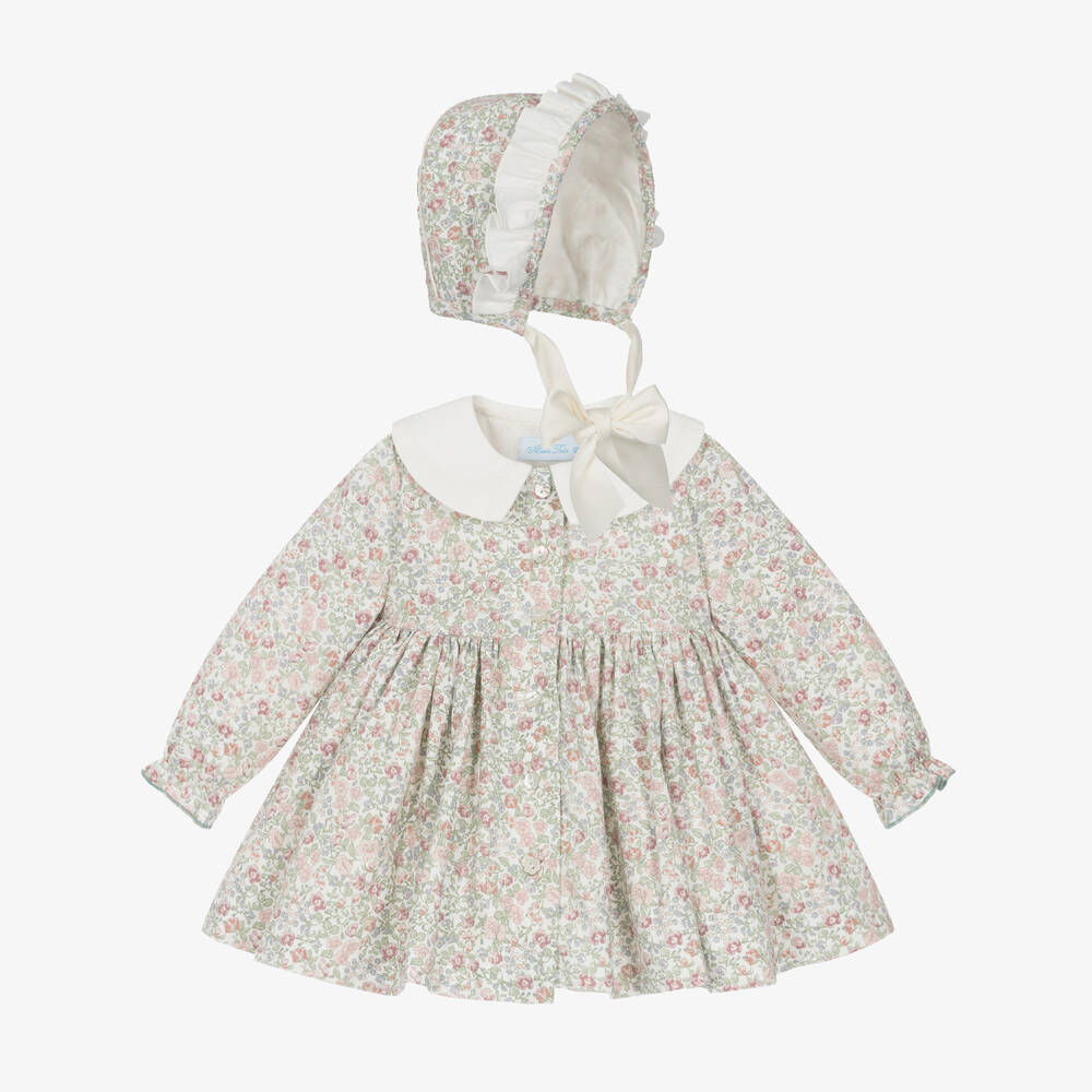 Abuela Tata - Baby Girls Ivory Floral Print Cotton Dress Set | Childrensalon