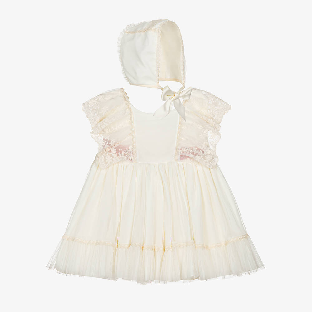Abuela Tata - Кремовый комплект с платьем из тюля с кружевом для малышек | Childrensalon
