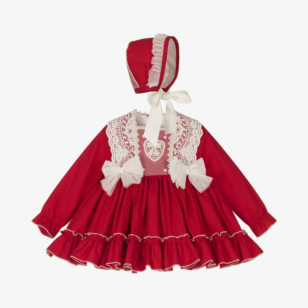 Abuela Tata - Baby Girls Red Cotton & Lace Dress Set | Childrensalon