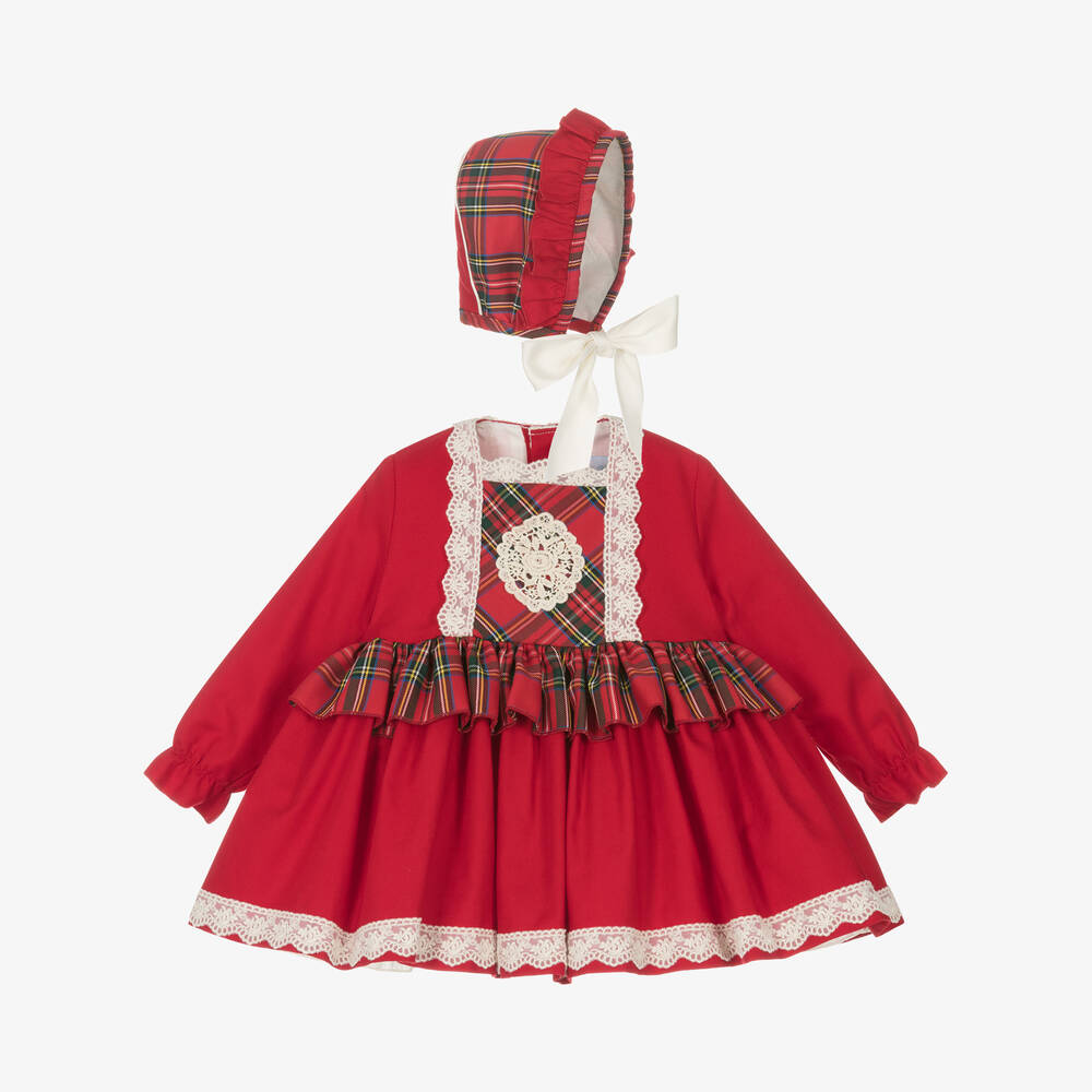 Abuela Tata - Baby Girls Red Cotton Tartan Dress Set | Childrensalon