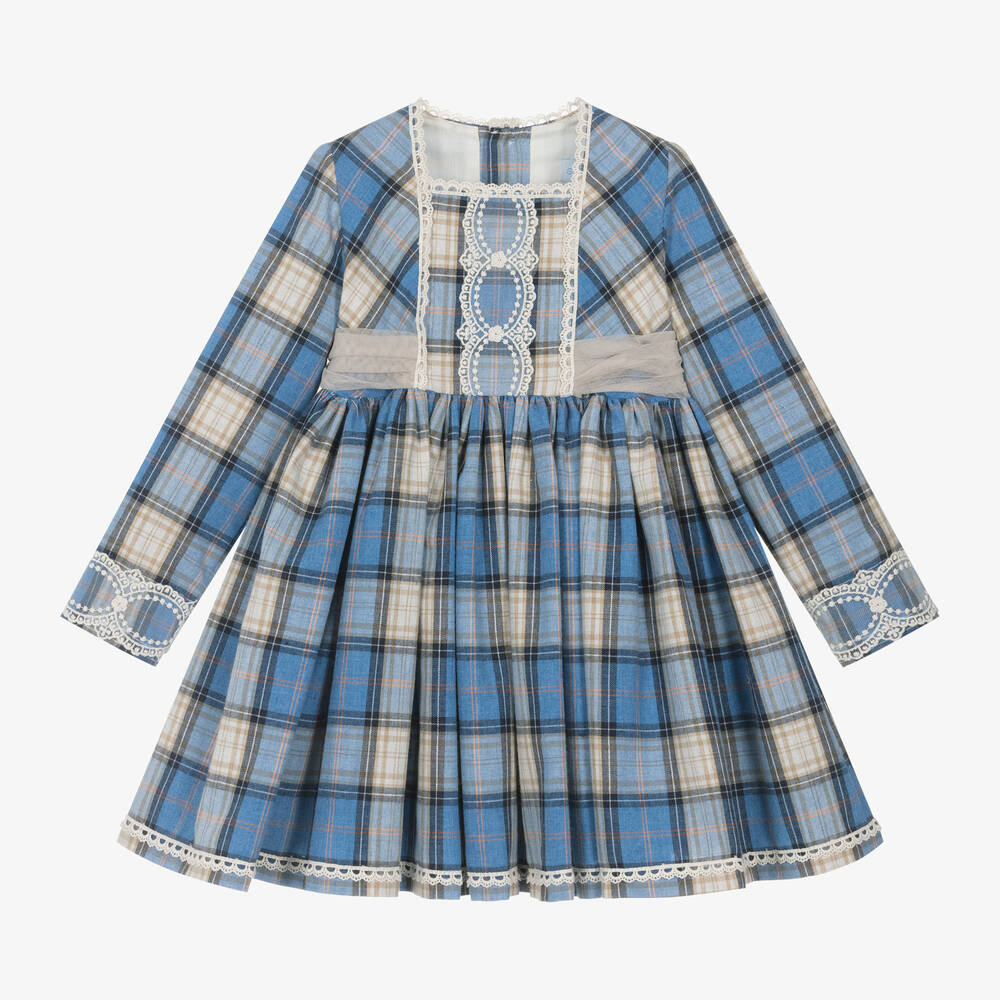 Abuela Tata - Girls Blue Check Cotton Dress | Childrensalon