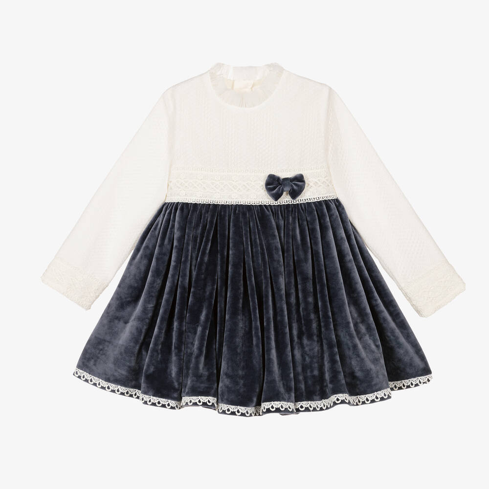 Abuela Tata - Girls Blue Lace Plush Dress | Childrensalon