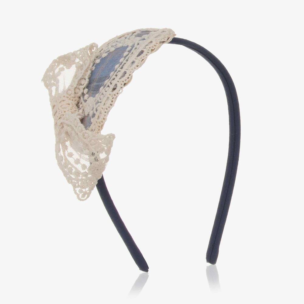 Abuela Tata - Girls Blue Tartan & Lace Hairband | Childrensalon