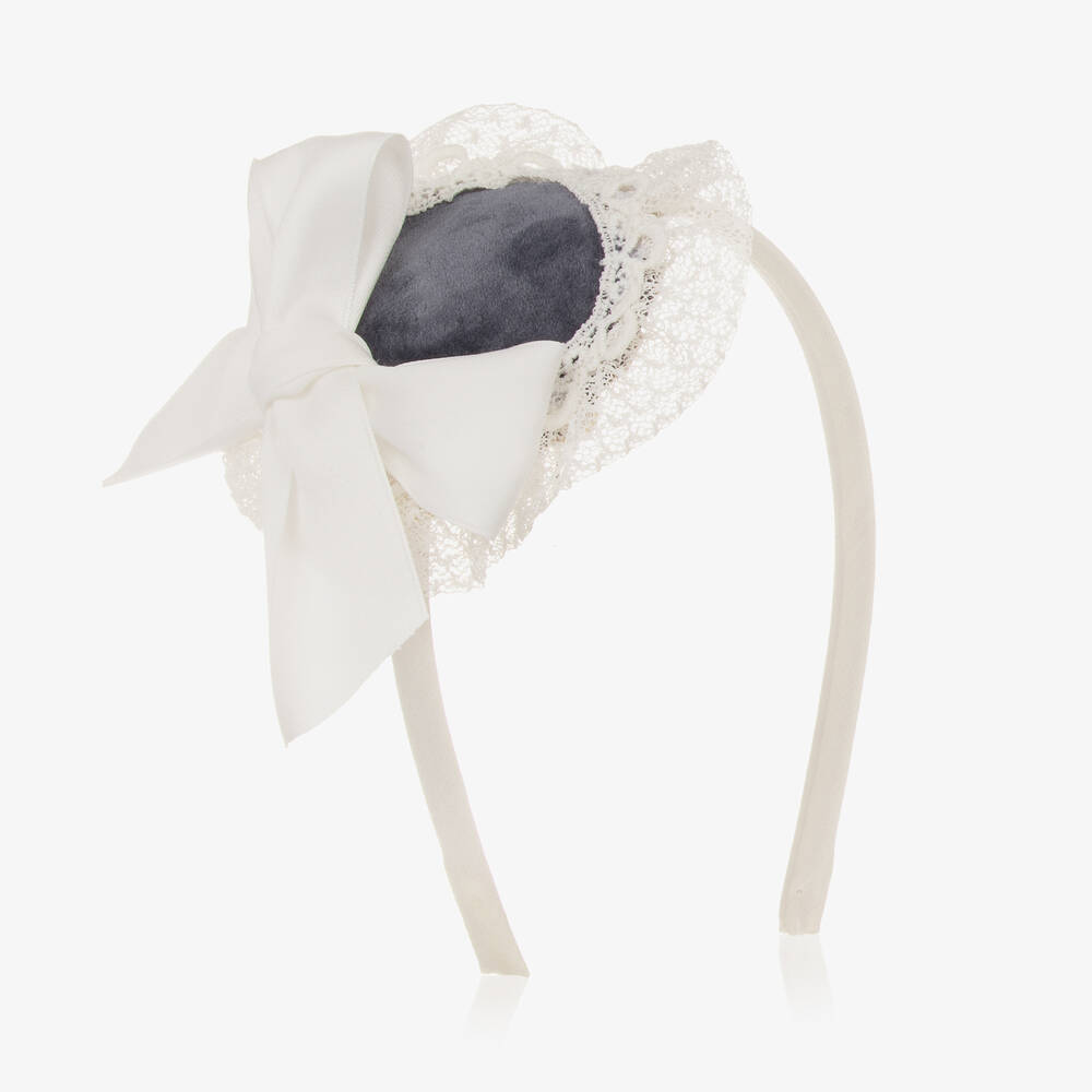 Abuela Tata - Girls Ivory & Blue Velvet Hairband | Childrensalon