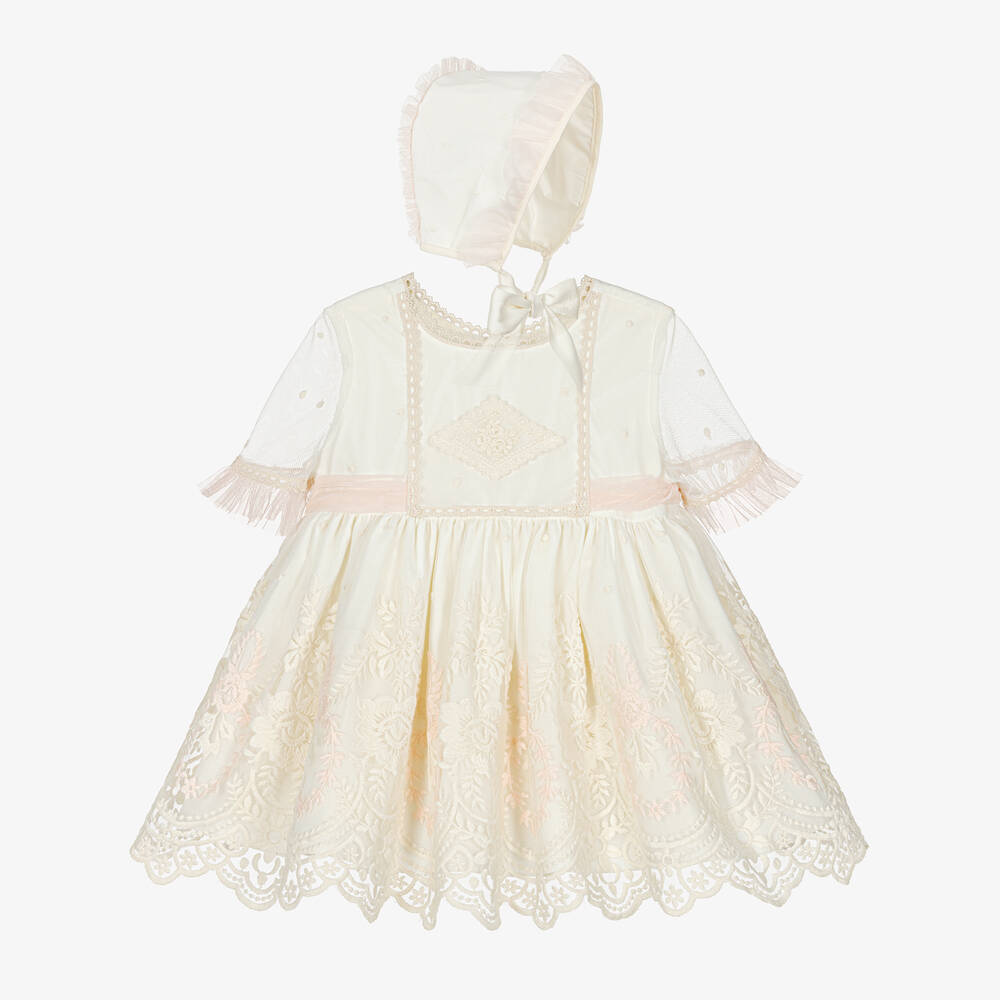 Abuela Tata - Кремовый комплект с платьем с вышитыми цветами для девочек | Childrensalon
