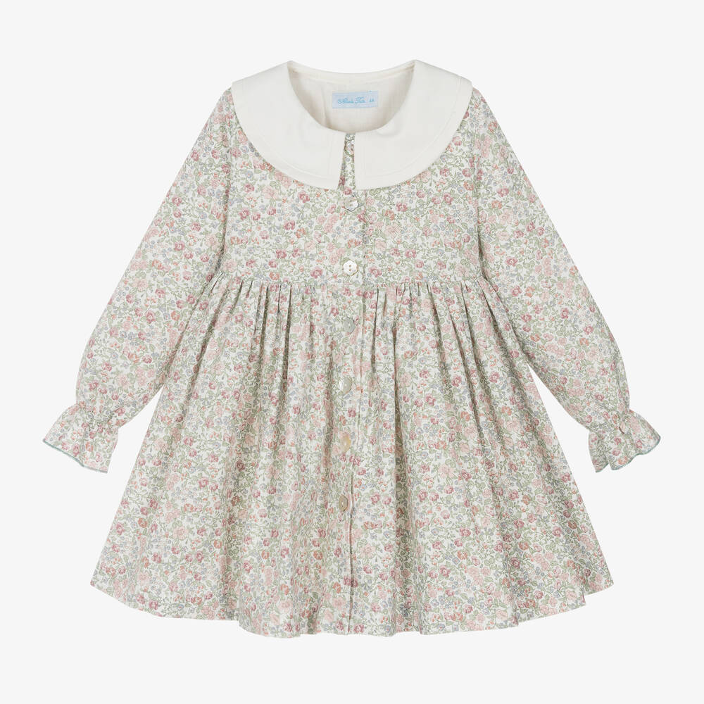 Abuela Tata - Girls Ivory Floral Print Cotton Dress | Childrensalon