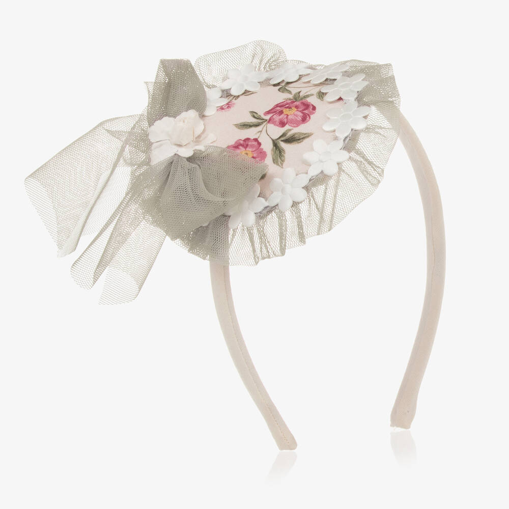 Abuela Tata - Girls Ivory & Green Floral Hairband | Childrensalon