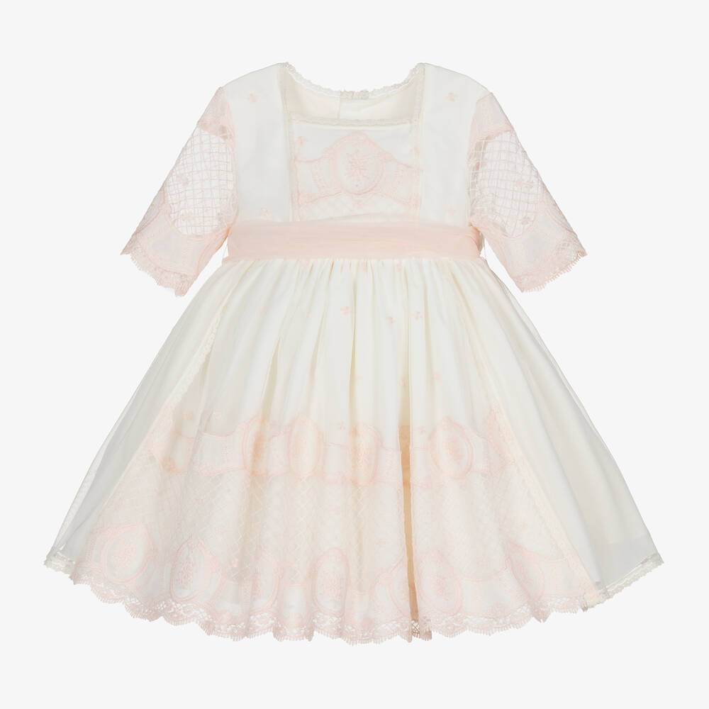 Abuela Tata - Girls Ivory & Pink Tulle & Lace Dress | Childrensalon