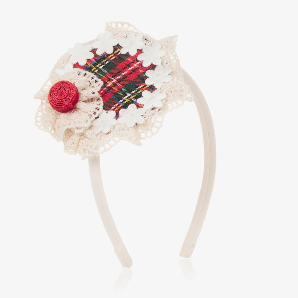 Abuela Tata - Girls Ivory & Red Tartan Hairband | Childrensalon