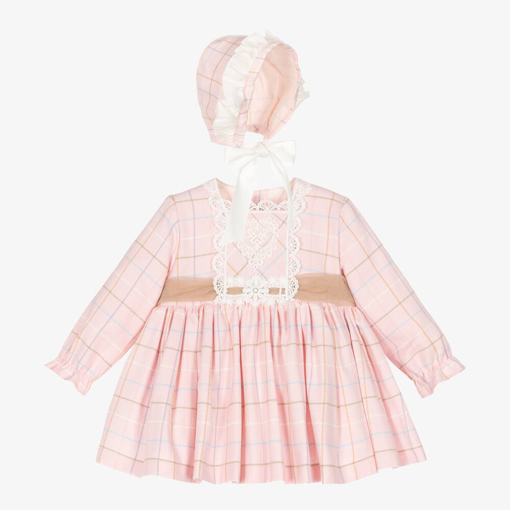 Abuela Tata - Girls Pink Check Dress Set | Childrensalon