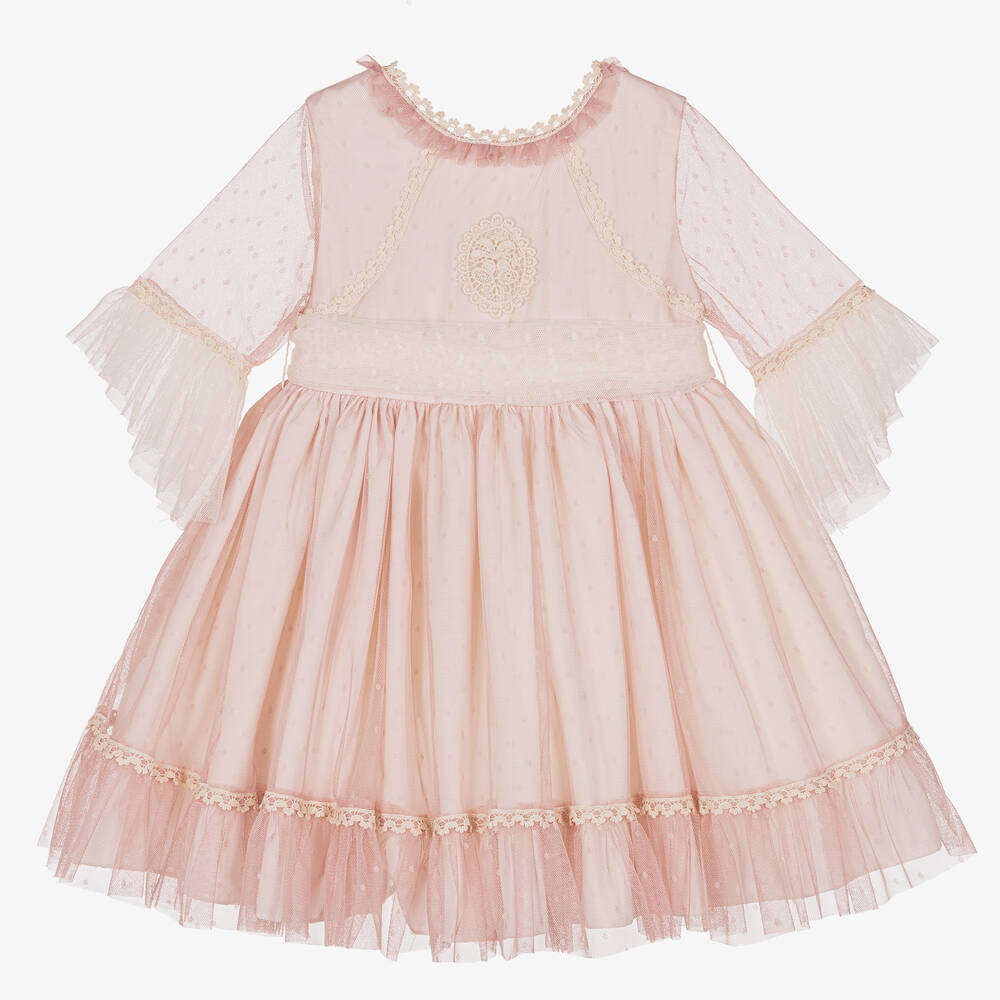 Abuela Tata Babies' Girls Pink & Ivory Tulle Dress
