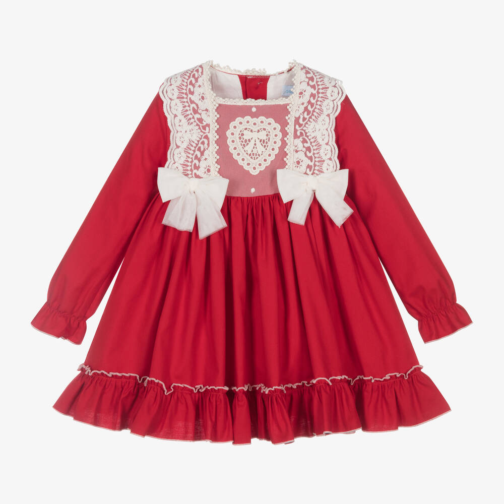 Abuela Tata - Girls Red Cotton & Lace Dress | Childrensalon