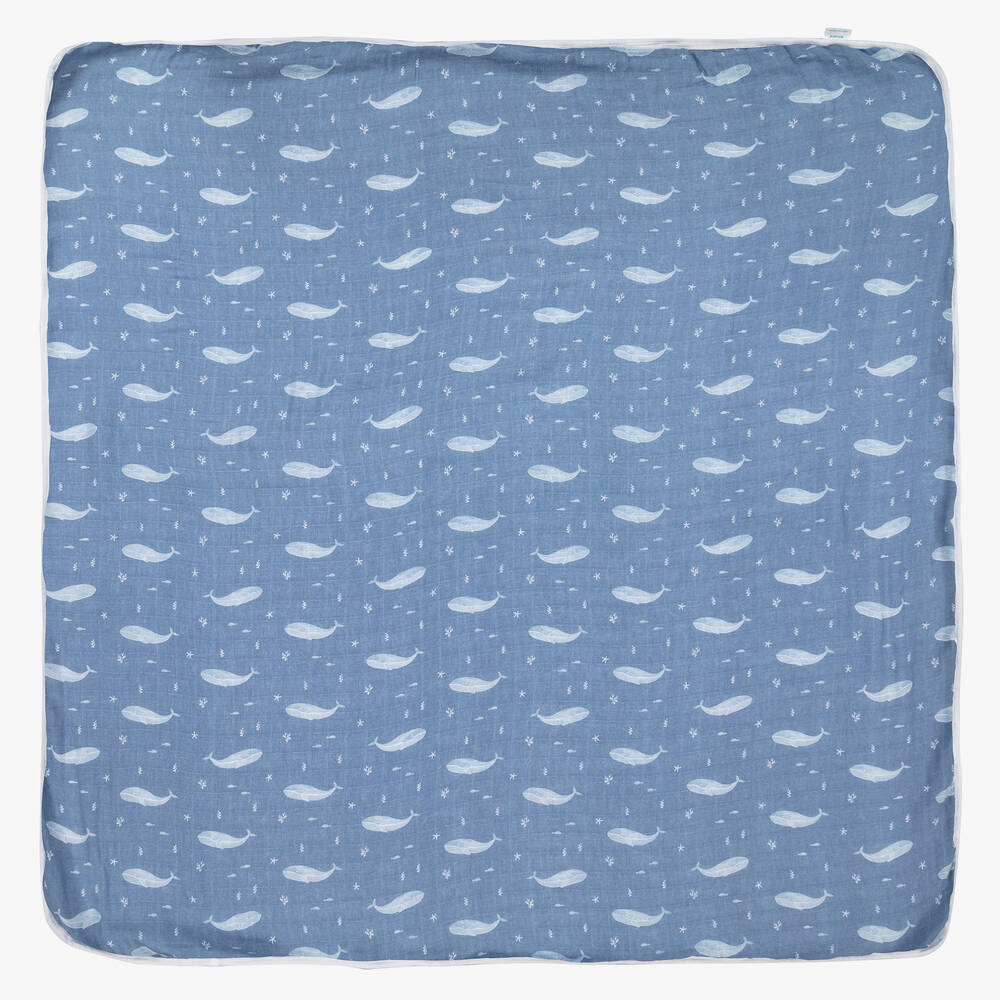aden + anais - Blue Organic Cotton Muslin Blanket (120cm) | Childrensalon