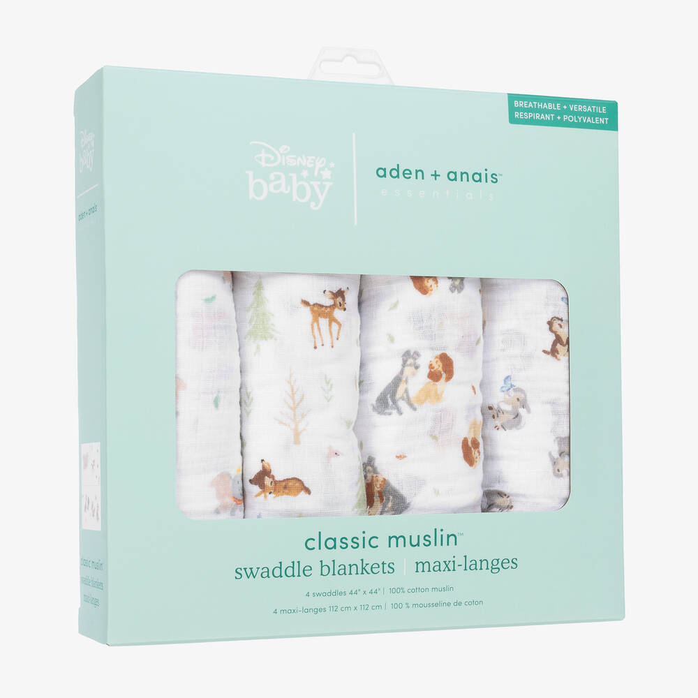 aden + anais - Disney White Muslin Swaddles (4 Pack)
