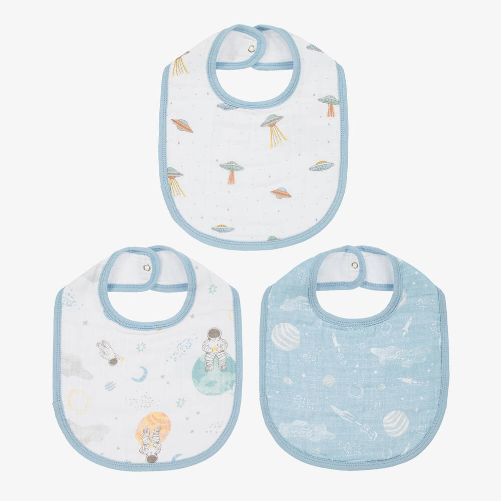aden + anais - White & Blue Cotton Baby Bibs (3 Pack) | Childrensalon