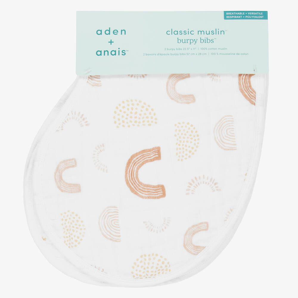 aden + anais - White Cotton Muslin Burpy Bibs (2 Pack) | Childrensalon