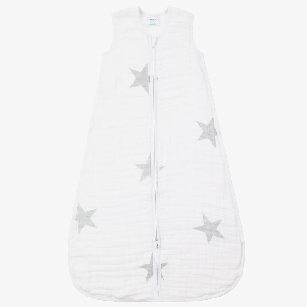 aden + anais - Белый хлопковый спальник с серыми звездами  | Childrensalon