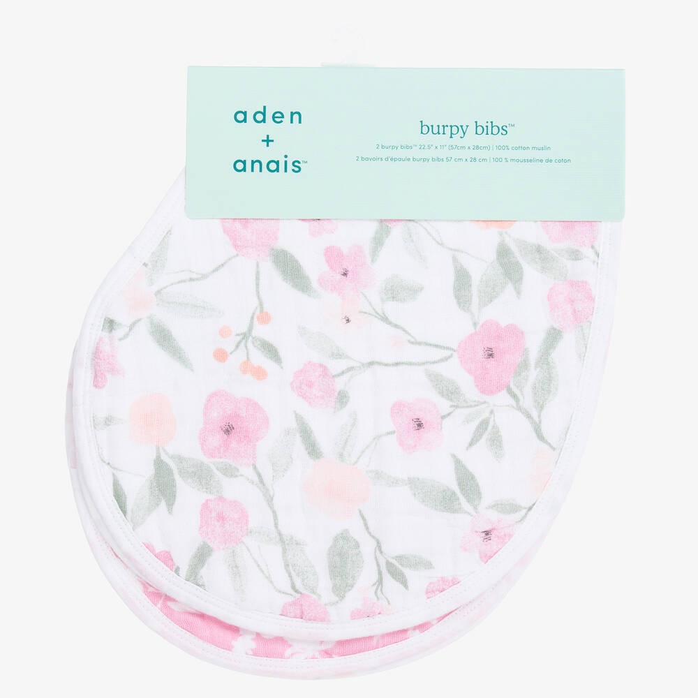 aden + anais - White & Pink Cotton Muslin Burpy Bibs (2 Pack) | Childrensalon