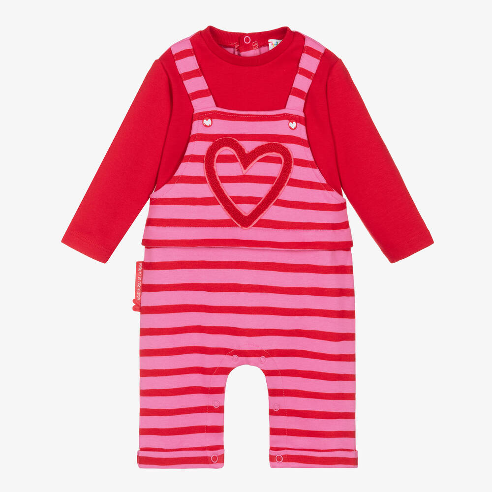 Agatha Ruiz de la Prada - Baby Girls Pink Striped Cotton Romper | Childrensalon