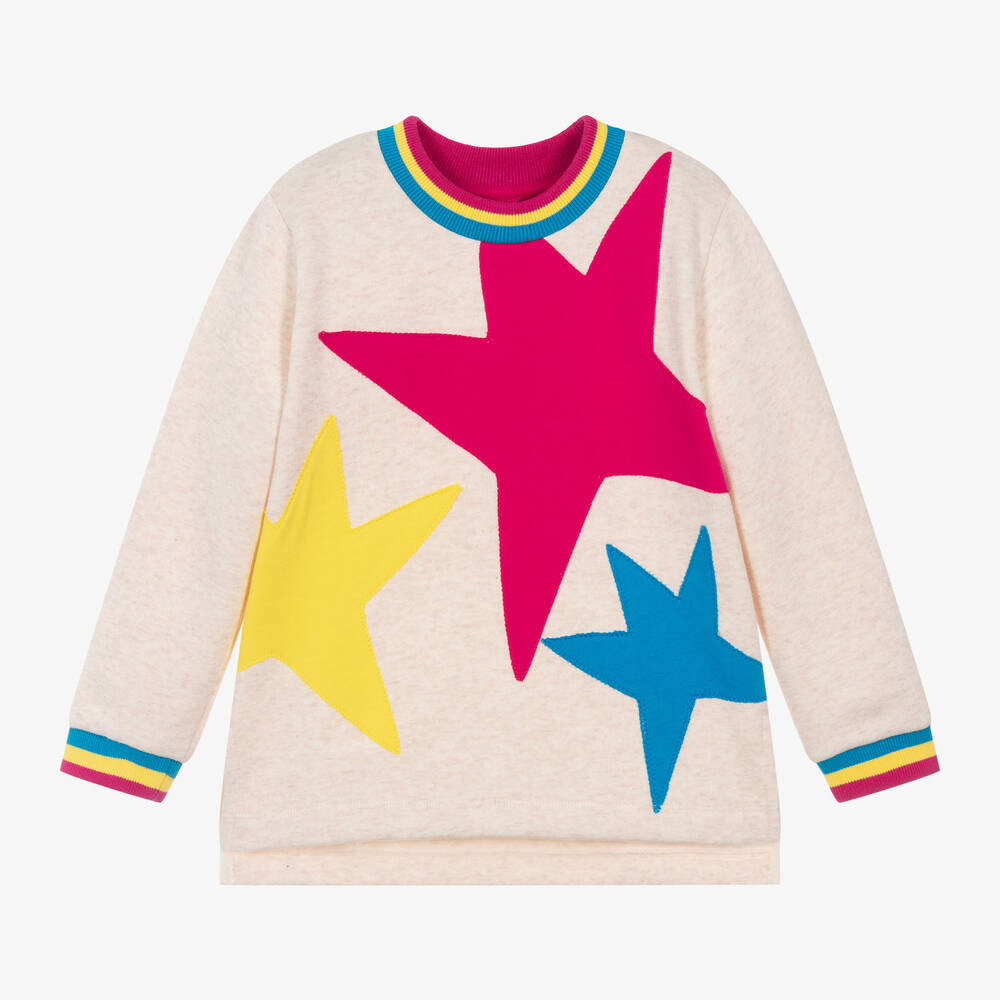 Agatha Ruiz de la Prada - Girls Beige Cotton Star Sweatshirt | Childrensalon