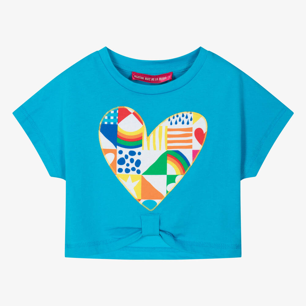 Shop Agatha Ruiz De La Prada Girls Blue Cotton Abstract Heart T-shirt