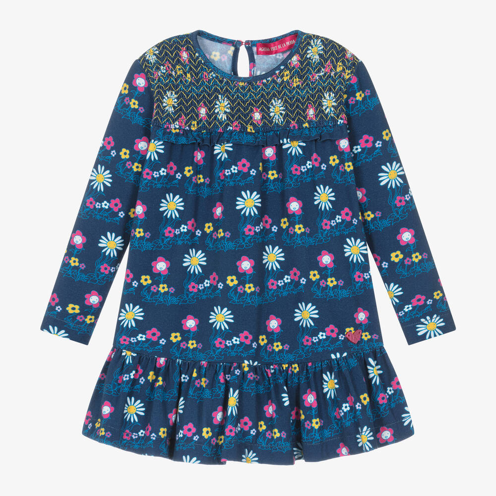 Agatha Ruiz de la Prada - Girls Blue Cotton Daisy Dress | Childrensalon