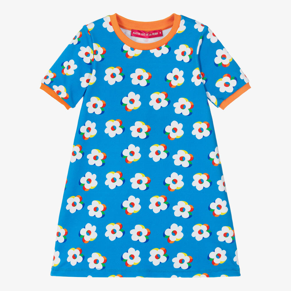 Shop Agatha Ruiz De La Prada Girls Blue Cotton Floral T-shirt Dress