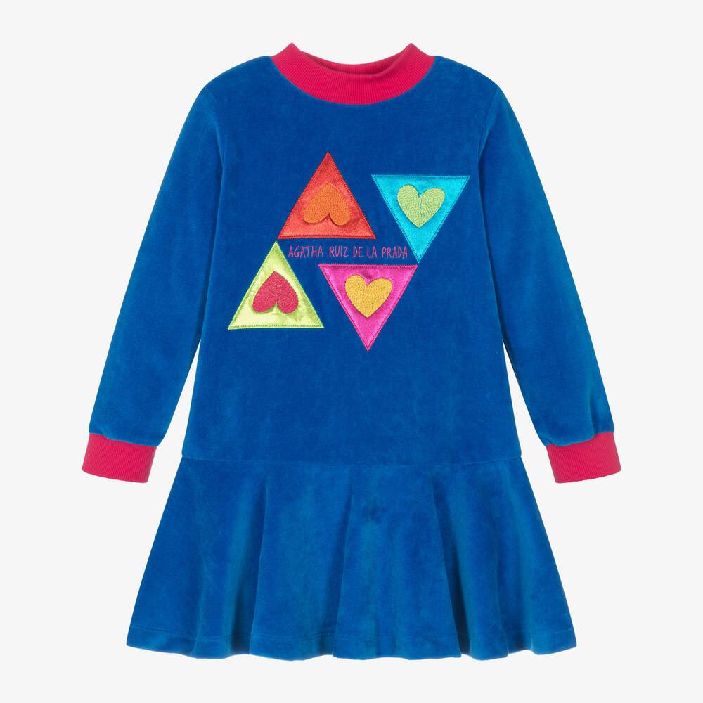 Agatha Ruiz de la Prada - Girls Blue Cotton Velour Sweatshirt Dress | Childrensalon