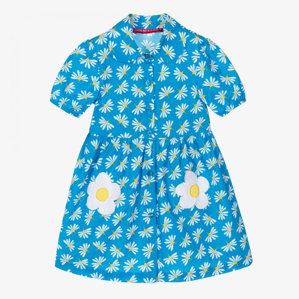 Agatha Ruiz De La Prada Babies'  Girls Blue Floral Cotton Dress