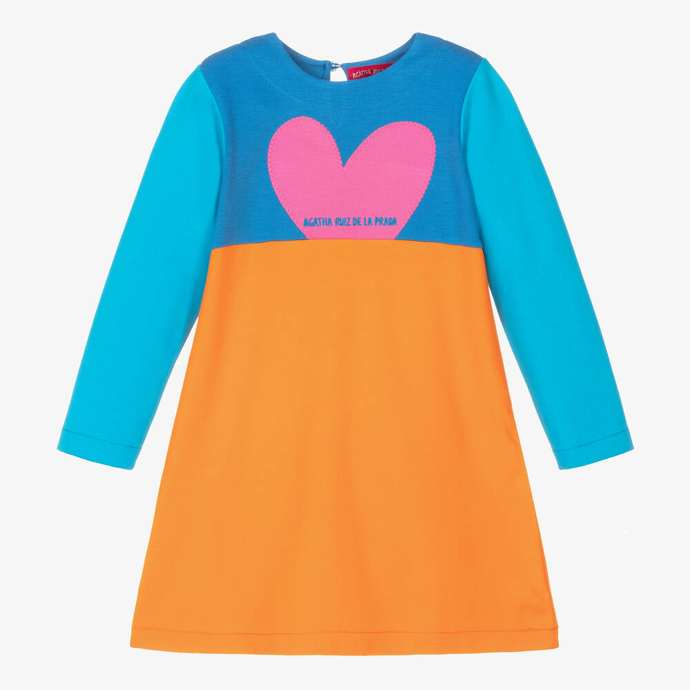 Agatha Ruiz De La Prada Kids'  Girls Blue & Orange Viscose Logo Dress