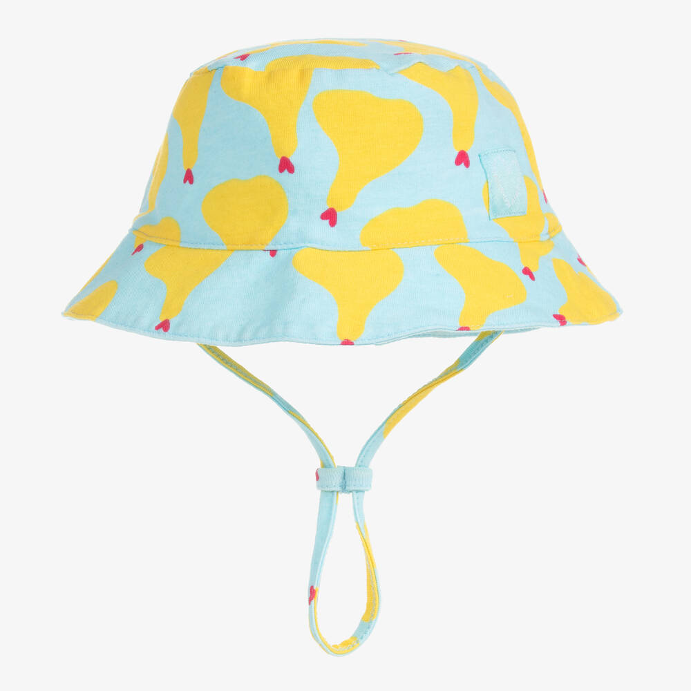 Agatha Ruiz De La Prada Babies'  Girls Blue Pear Print Cotton Sun Hat In Yellow