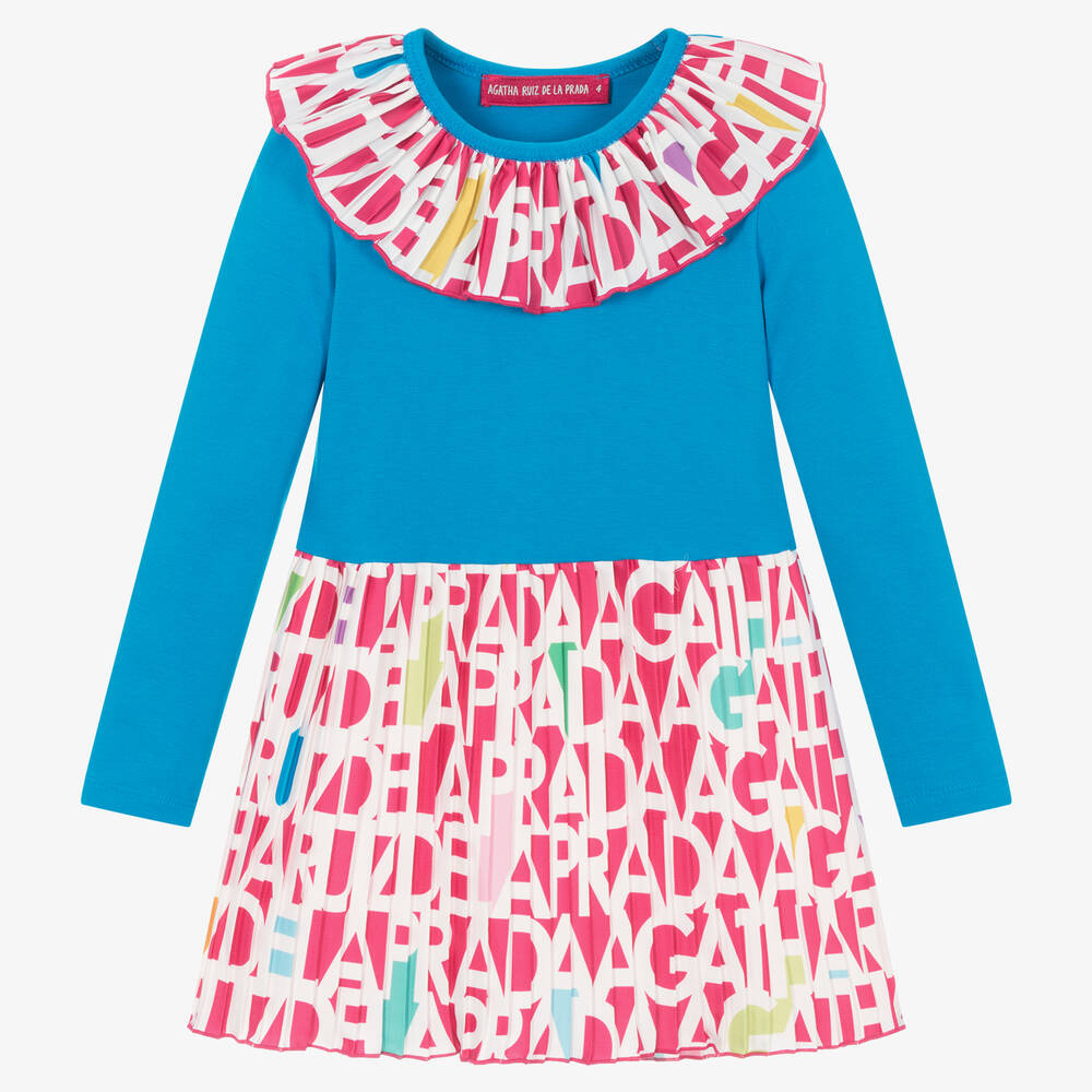 Agatha Ruiz De La Prada Kids'  Girls Blue & Pink Pleated Dress