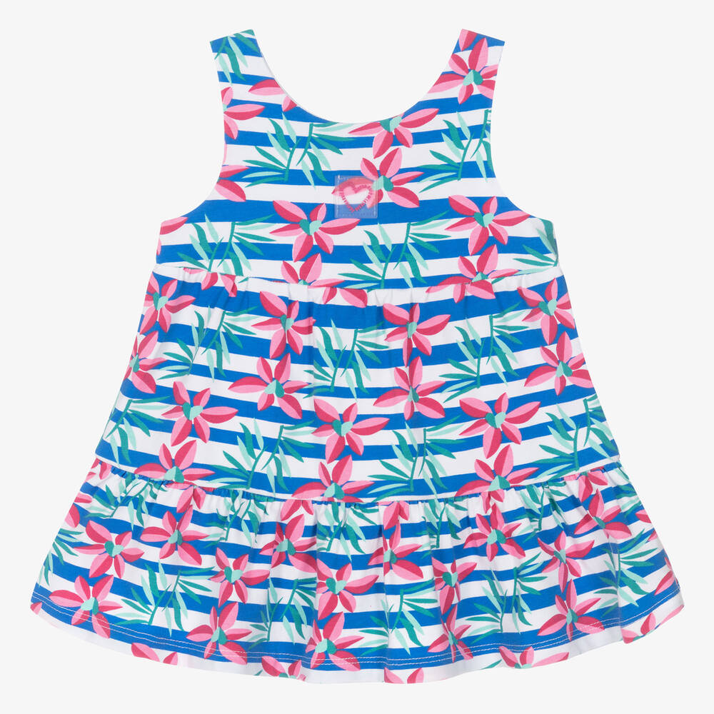 Agatha Ruiz de la Prada - Girls Blue Striped & Floral Print Dress | Childrensalon