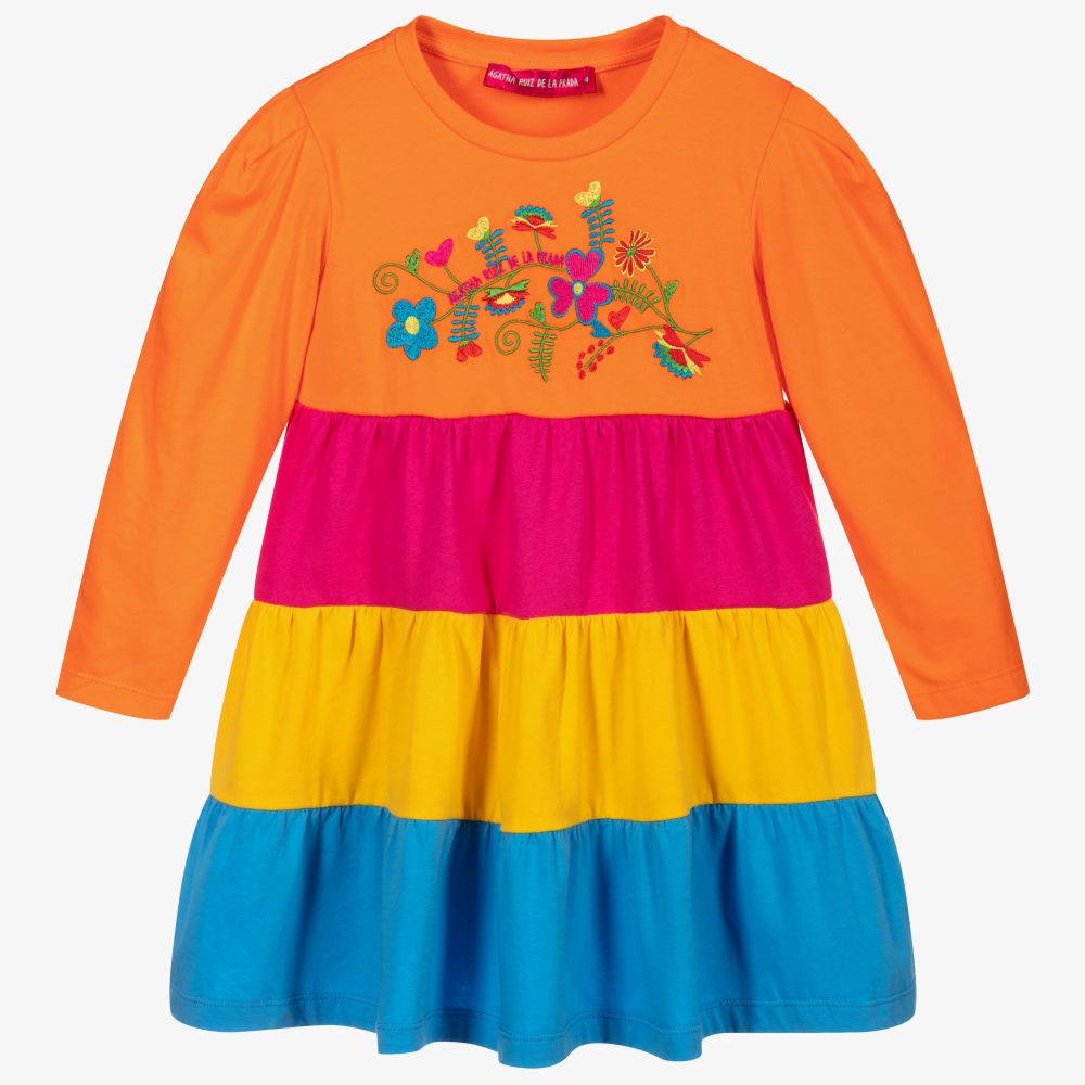 Agatha Ruiz De La Prada Kids'  Girls Colourful Cotton Dress In Orange